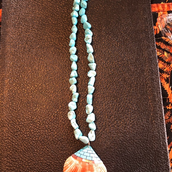 Jewelry - Turquoise necklace with inlay shell pendant 23